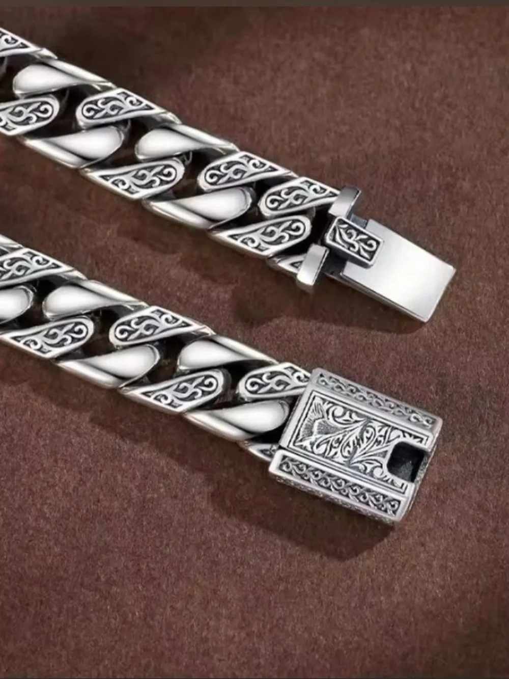 Engraved Silver plated Curb Link Bracelet